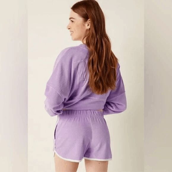 PINK Victorias Secret Lavender Purple Terry Cloth Varsity Booty Lounge Shorts XS - Picture 8 of 8